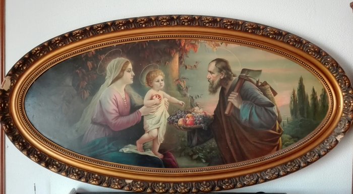 Impressive painting Niño Jesus, Maria and Jose - 1 - Wood