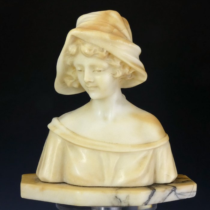 Büste einer jungen Frau - 1 - Alabaster, Marmor - Anfang des 20. Jahrhunderts
