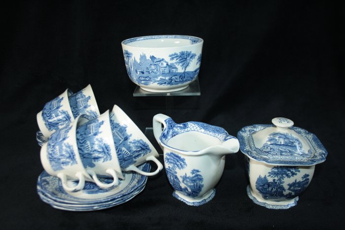 William Adams & Sons Pottery - 服務部分 - 景觀藍色，藍白色的轉移軟件 16 - 陶器