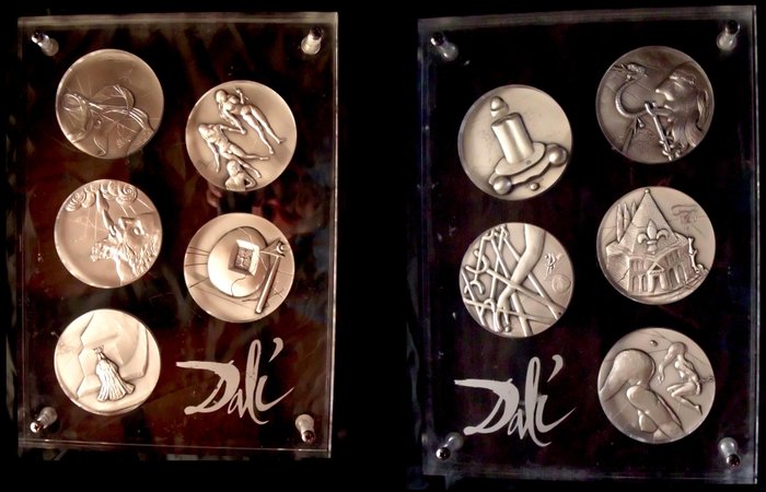 "Οι Δέκα Εντολές" 10 λεπτά αργυρά μετάλλια - .1000 silver - Salvador Dali - Ισπανία - 1975