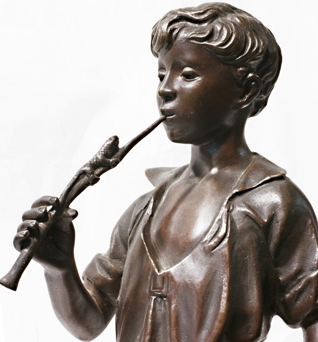 Adolphe Jean Lavergne (act. 1863-1928) - 雕塑“Charmeur de Lezards” - 1 - 銅綠青銅 - 第二十初