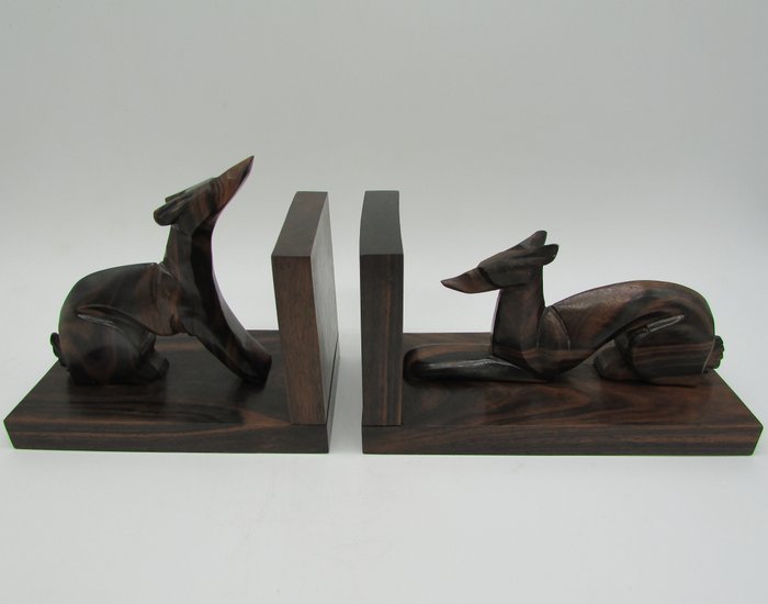 G. Gaspar - bookends galgos escultura em madeira art deco