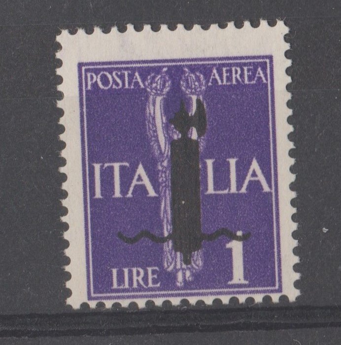 Italy Social Republic 1944 - Air mail specimen stamp 1 Lira with fascicle overprint - Sassone P12