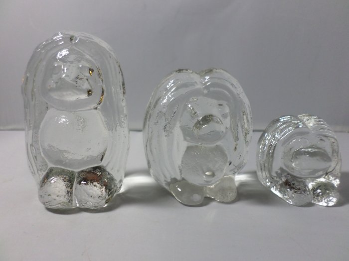 Pukeberg - Swedish art glass - Troll di vetro padre-madre-bambino - 3