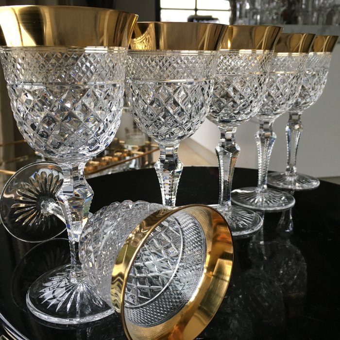 Josephine Hutte - Vasos de vino de cristal Gafas - Conjunto de 6 - Banda de oro 24KT