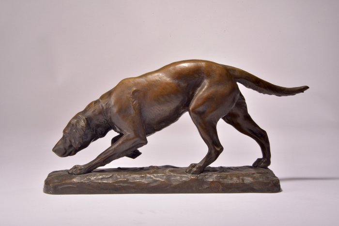 Georges Gardet (1863-1939)  - Société des Bronzes de Paris  - Sculpture "Chien de chasse" / Hunting dog - 1 - Bronze (gilt/silvered/patinated/cold painted) - about 1900