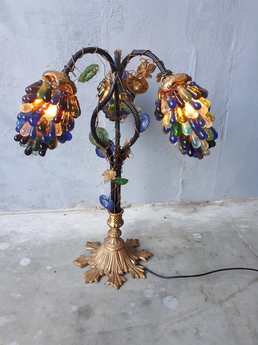 zeer bijzondere tafellamp 3x druiventrossen - Murano glas gekleurd