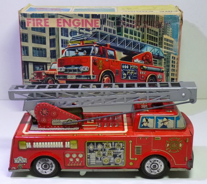 Tin Emergency Cars ~ Police Car & Fire Chief ~ 1960’s ~ Japan Import ~ 6 Inches! 