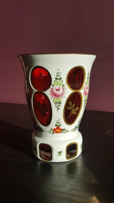Moser - Antique Bohemian Glass Moser Cup- 1 - Enamel, Glass, Opaline