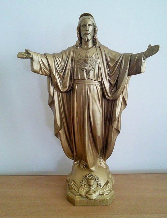 Signed D.S.R. - Large Christ Statue - Tin