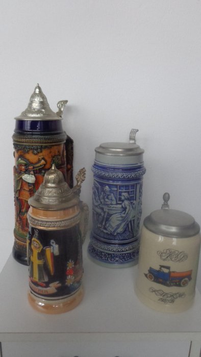 Gerz - Old Gerz  - Sörös bögrék gyűjtése Steins Relief - Jars + Pewter fedéllel - 4 - Kerámia + ón