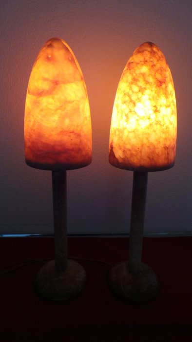 Unknown designer - Set of alabaster mushroom lamps