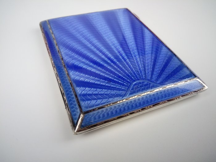 Exquisite Art Deco Blue Enamel Cigarette Case - Sterling Hallmarked Birmingham Silver 1932 - U.K. - Private Collection