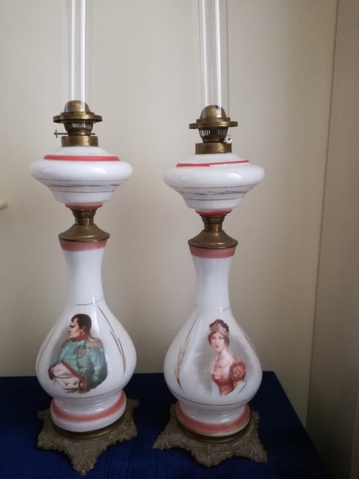 Öllampen, Napoleon und Josephine - Paar - , Bronze und Glas