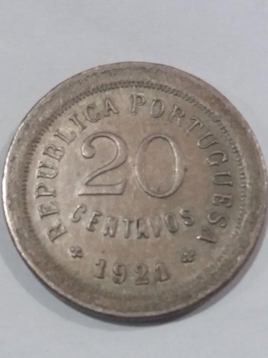 Portugalia - República - 20 Centavos  1921 - Módulo Menor - 22 mm - Cupro / Nickel