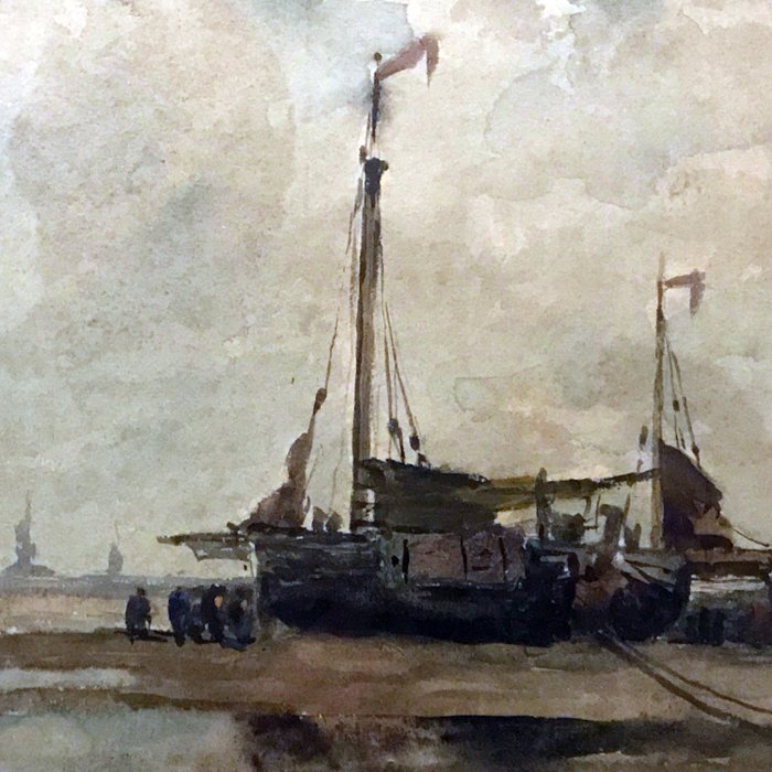 Adriaan Terhell (1863-1949) - Bomschuiten op het strand