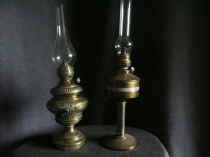 Brenner-Öllampe und Hasag Hugo Schneider-Öllampe - Kupfer, Glas