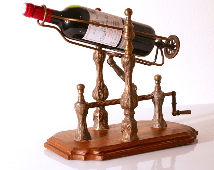 Bottle holder with handle crank wine / port - Metal and wood