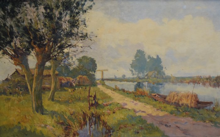 Jan Sirks (1885-1935) - Landschap met vaart en brug
