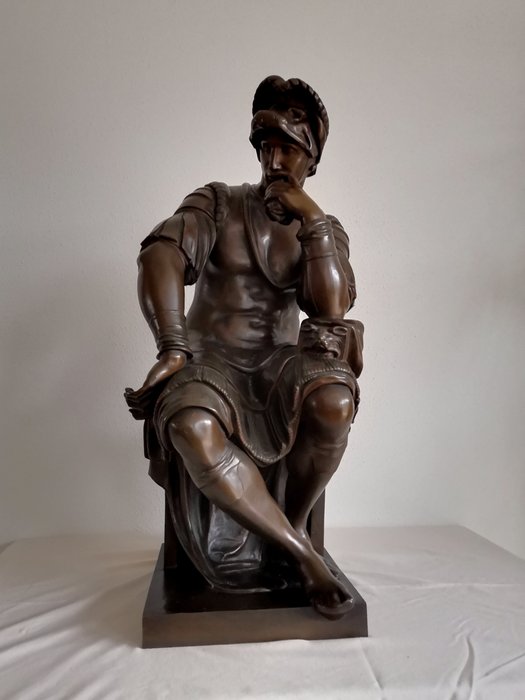 After Michelangelo - H. Luppens & Cie Bruxelles - Escultura (1) - Bronze (pintado de dourado/prateado/patinado/frio) - Por volta de 1900