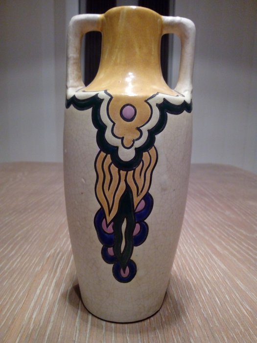 Céramique de Bruxelles - 装饰艺术花瓶在多色装饰下的釉面