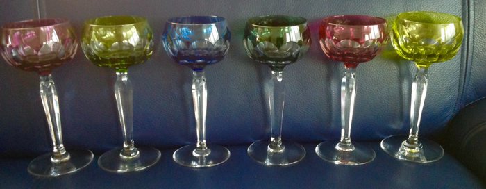 Val Saint Lambert - 6 bucăți de pahare de vin din cristal antic - Val St. Lambert Cristal colorat