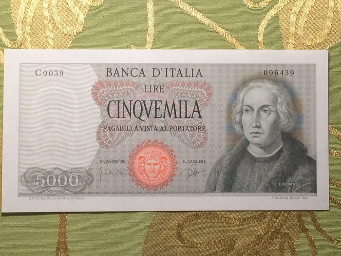 Ιταλία - 5000 Lire  Colombo I tipo 03/09/1964 carta bianca