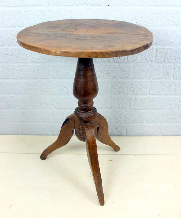 An Antique Round Side Table On Three, Vintage Round Side Table