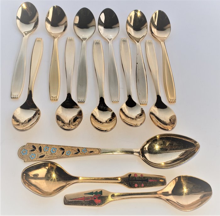 Tea spoons 23 karat gold plated - Set - Gold plated - Danish Design - Denmark - 1950-1999