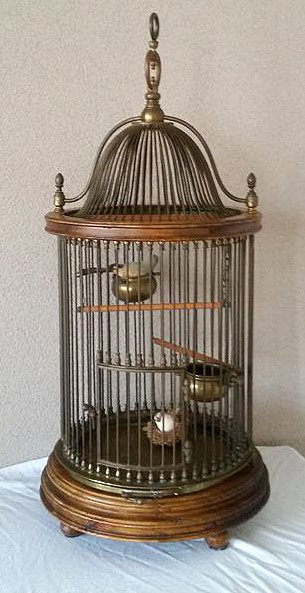 Lot - Large French Brass Bird Cage with Musical Bird