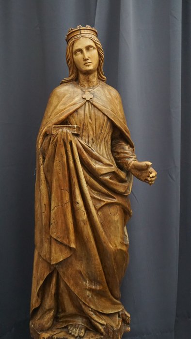 Eine große Statue der Heiligen Barbara (1) - Holz - 19. Jahrhundert