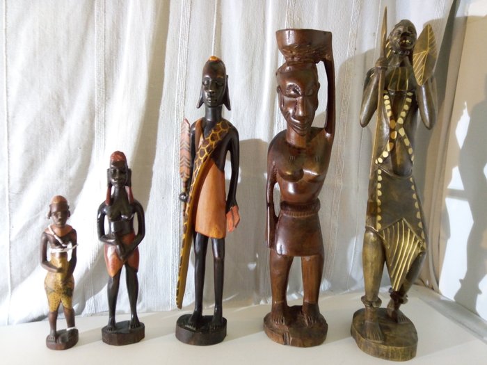 5 African statuettes - different types of wood
