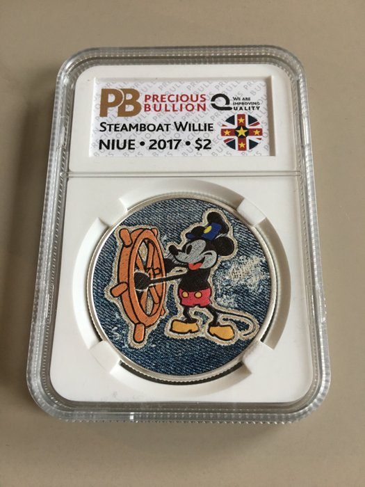 2017 Nieu 2 $ Steamboat Willie Mickey Mouse Jeans 1Oz 999 Silver Coin