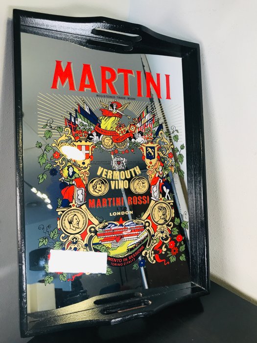 Martini - Spezieller Martini Rossi Spiegel / Tablett - Holz