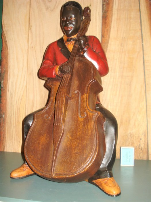 Statue / Figur Jazz / Blues-Musiker mit Kontrabass - Resin/ Polyester