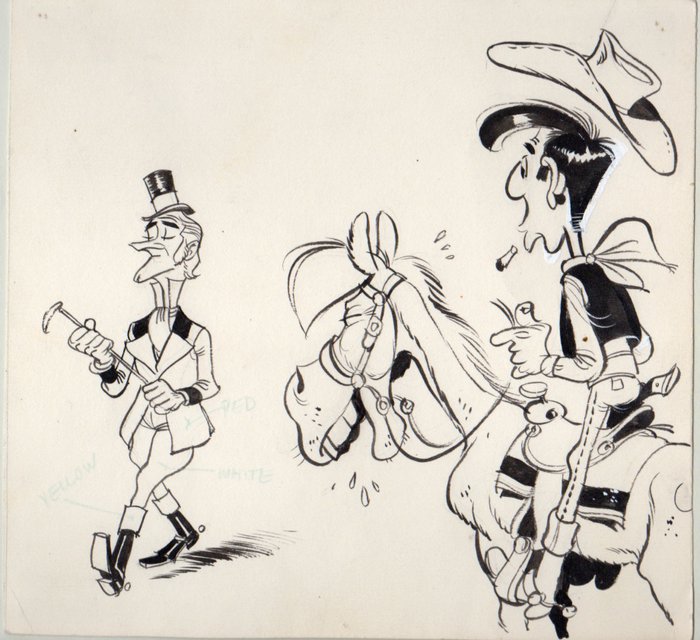 Lucky Luke - Original illustration - Lucky Luke, Jolly Jumper and Tenderfoot