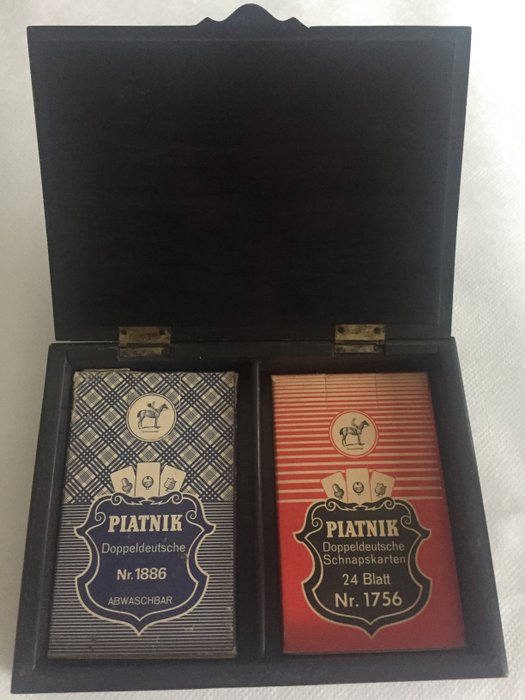 Ferd. Piatnik & Söhne - Vintage κάρτες παιχνιδιού σε διακοσμημένο ξύλινο κουτί - Ξύλο, Χαρτί