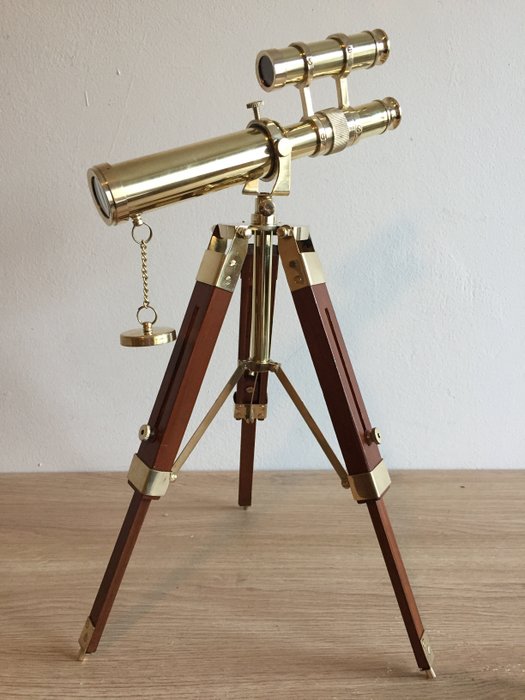 航海用品 - Nautische telescoop op verstelbaar houten statief - 黃銅