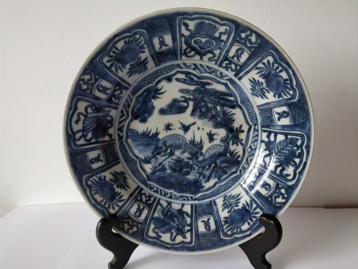 Dish - Blue and white - Porcelain - Deer, Pine tree - China - Catawiki