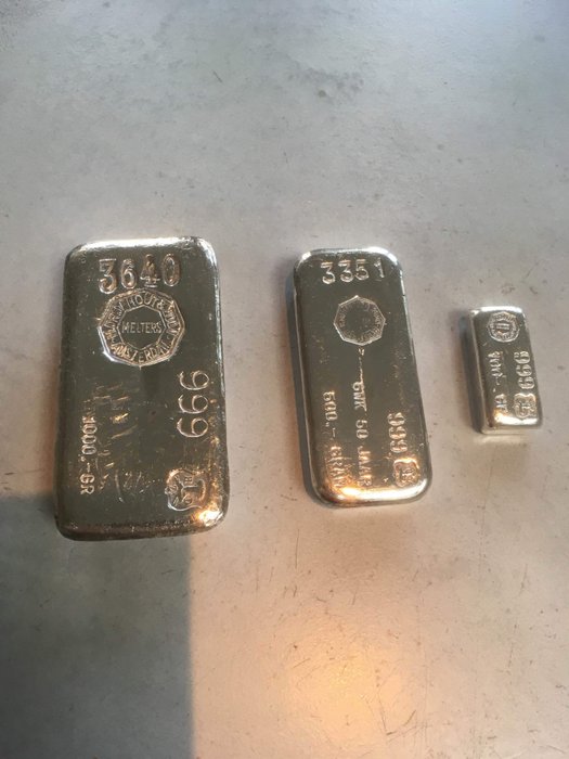 3 x cast vintage silver bar of the firm Drijfhout