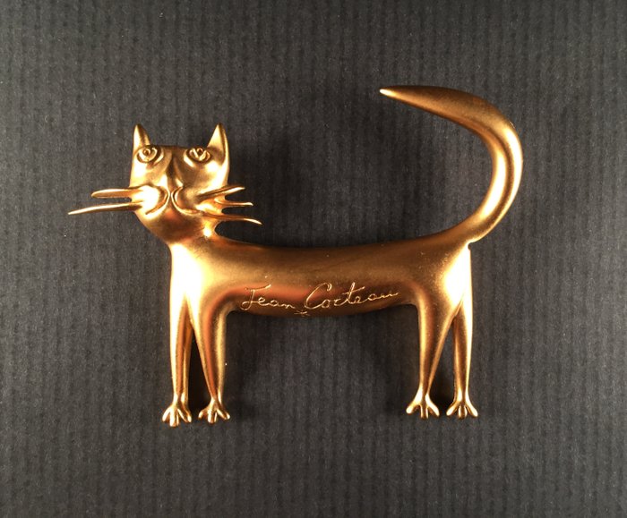 Jean Cocteau (1889-1963) - "Cat" Brooch signed - "Golden" color