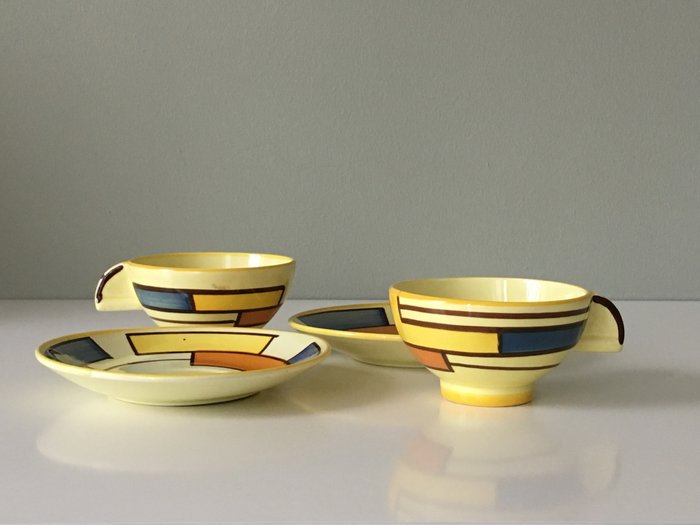 Eva Zeisel (1906 - 2011)  - Schramberg - Two Art Deco Bauhaus cup and saucers "Mondrian"