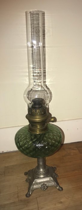 Lámpara de aceite real francesa antigua Brenner 15 - Cristal, Vidrio, Zinc técnico