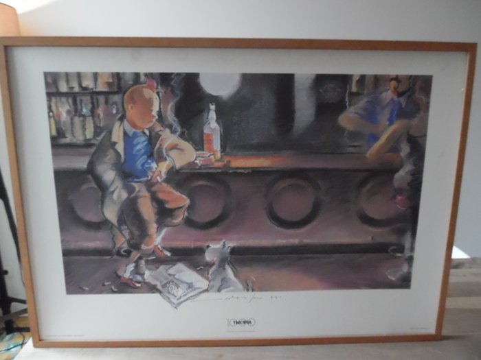 Kuifje - F. Miro & Esteve Fort - Herinneringsposter - Hommage aan Hergé - Kuifje aan de bar - Édition limitée à 1000 éditions - (1983)