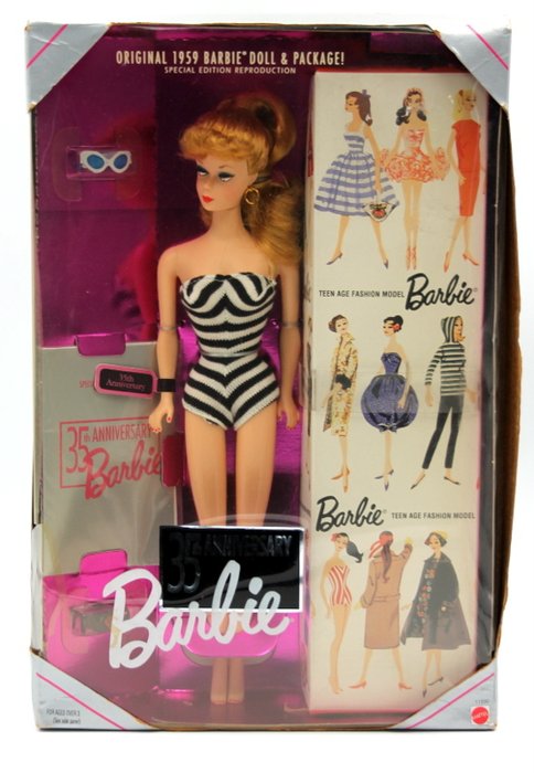 Barbie - 35th Anniversary Original 1959 Doll & Packaging  - 11590 - Komplet sæt Barbie Blonde NEW