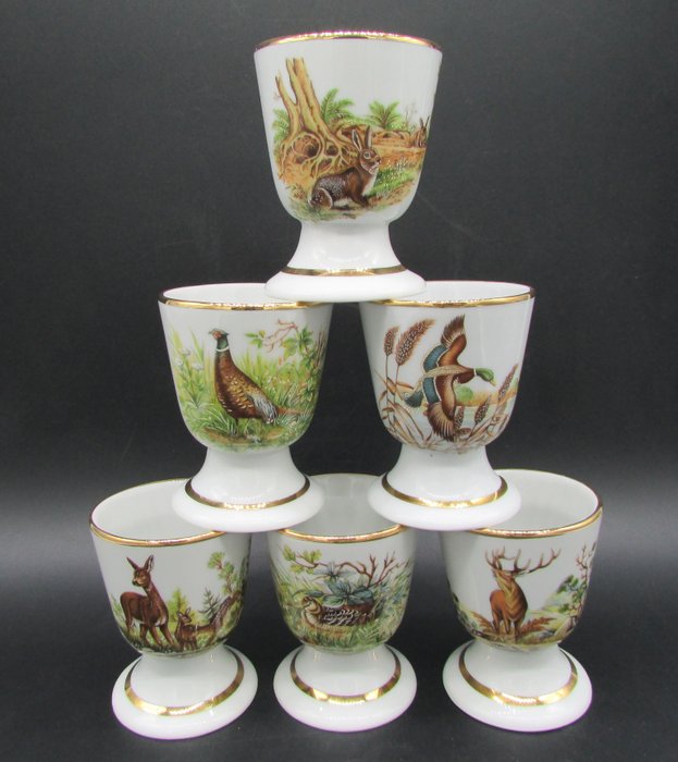 Pillivuyt, Toupet - gibiers de chasse - 6 coffee cups, small mazagrans - Porcelain