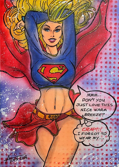 Alvin Silvrants - Sexy Supergirl pop art breeze skirt no panties