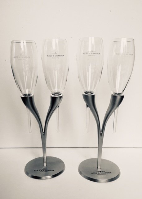 Philippe di Méo - Reso Design - Moët Chandon poharas szülővel - Pár 2 - Üveg/fehér fém