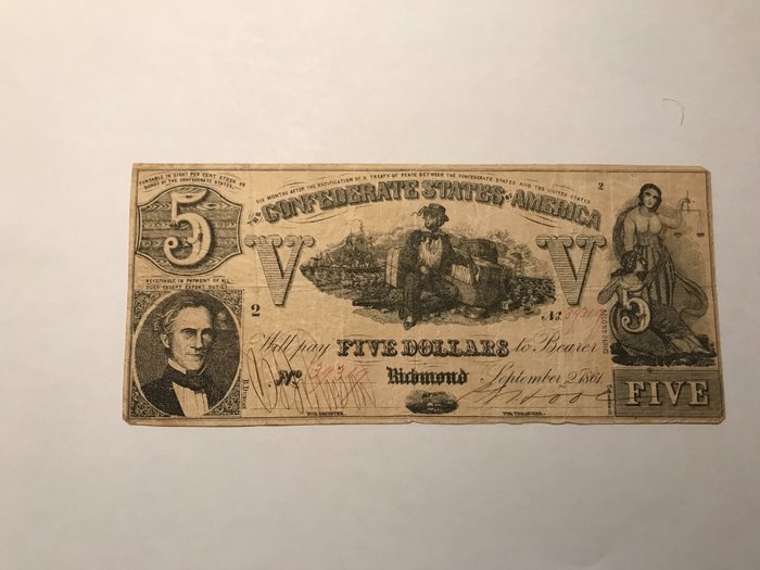 USA - Confederate States - 5 dollars 1861 - Pick 20b