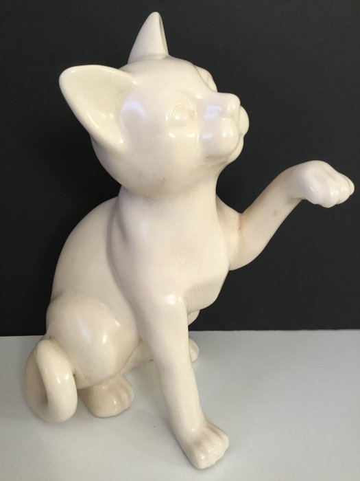 L&V Ceram - Obraz siedzi kot w białym crackle